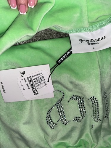 Juicy Couture Green Velour Tracksuit Co Ord Hooded Zip Jacket Embellished Lounge - Picture 6 of 13