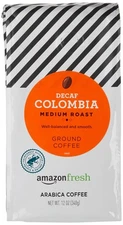 Amazon Fresh Decaf Colombia Ground Coffee, Medium Roast, 12 Ounce (Pack of 1) 