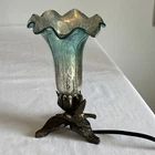 Vintage Tiffany Style Hummingbird Tulip Flower Lamp Brass Base 8.25”x 5.5”W