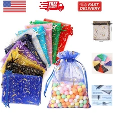 100 Pieces Moon Star Organza Bags, Mixed Color 4x4.7210X12CM Satin Drawstring...