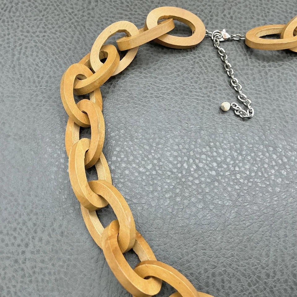 Grueso Collar de Cadena de Eslabones de Madera para Mujer Ajustable Boho Declaración Ovalado Natural Foto 3 de 4