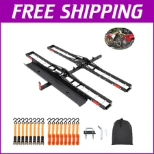 600 LBS 2 Motorcycle Hitch Carrier w/Ramp Dirt Bike Hauler Rack with 2” Receiver