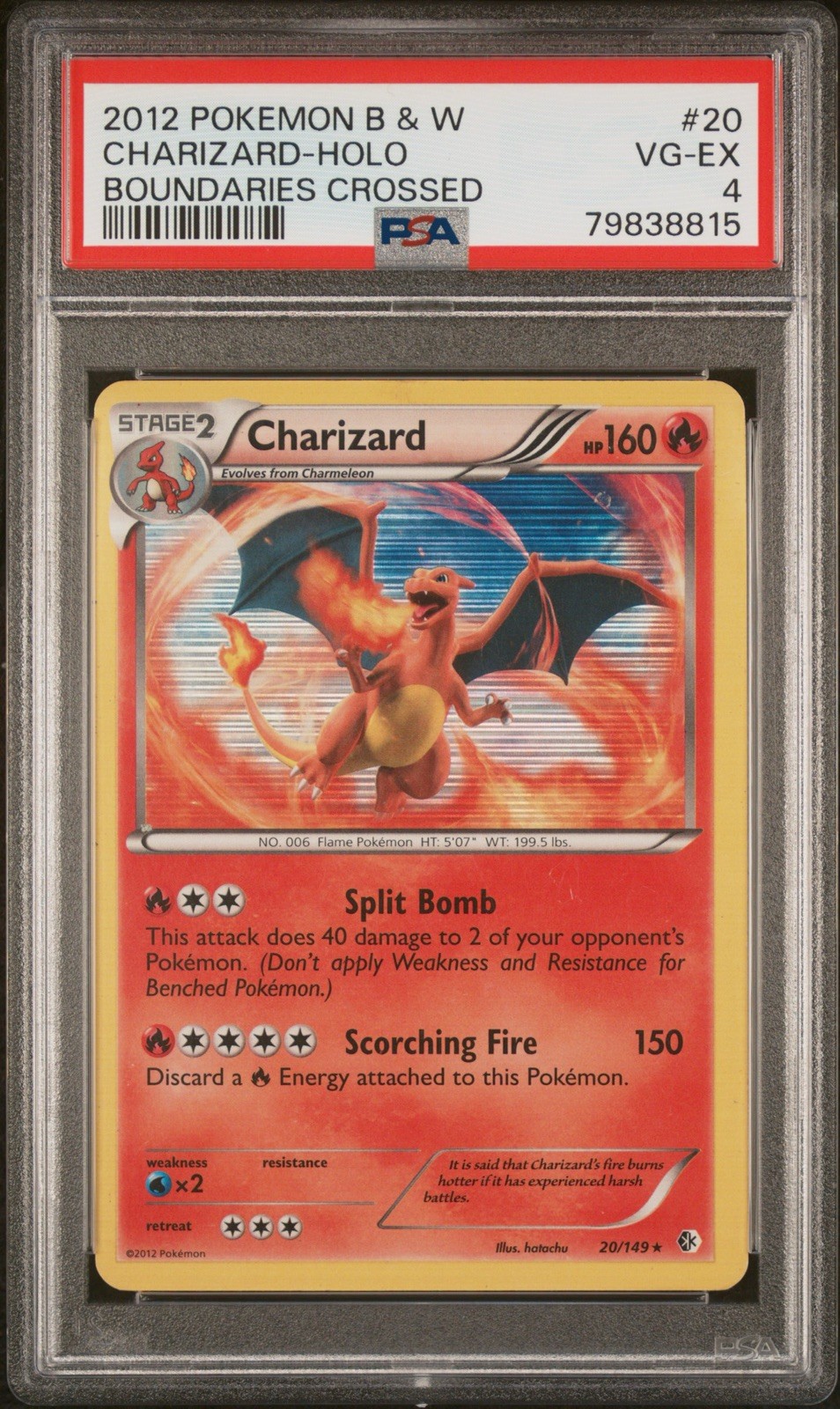 2012 POKEMON BLACK & WHITE BOUNDARIES CROSSED #20 CHARIZARD-HOLO PSA 4