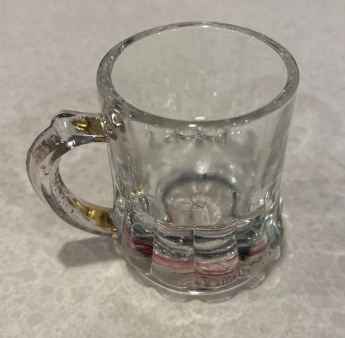 1 Vintage Federal Glass Clear Mini Stein Mug Beer Shot Glasses Barware 1 oz Gold
