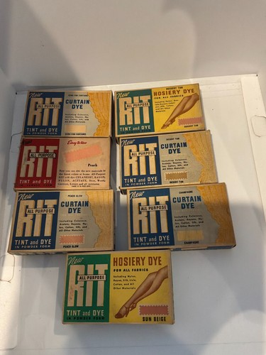 Vintage RIT All Purpose Fabric Dye Lot of 7 Curtain Hosiery Powder Boxes