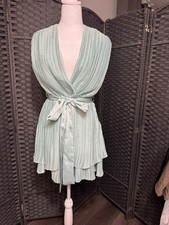 ZARA Light Blue Pleated Belted Romper   Size L   Good Used Condition