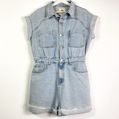 Rip Curl Jumpsuit Jeans Overall Gr.L Damen Einteiler Blau Kurzarm Shorts