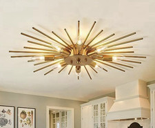 Gold Metal Sputnik Flush Mount Chandelier 27.9in E12 Base 110VAC 40W
