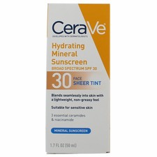 2 Pack CeraVe Hydrating 30 Face Sheer Tint Mineral Sunscreen, SPF 30, 1.7 oz