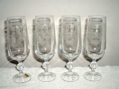 Lot of 4 Import Associates Bohemia Cascade Etch Champagne Flutes Clear