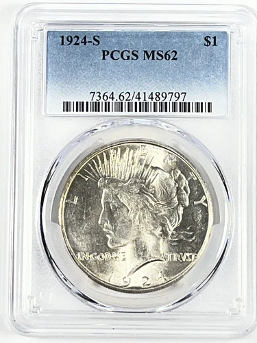 1924-S Peace Dollar :  PCGS MS62