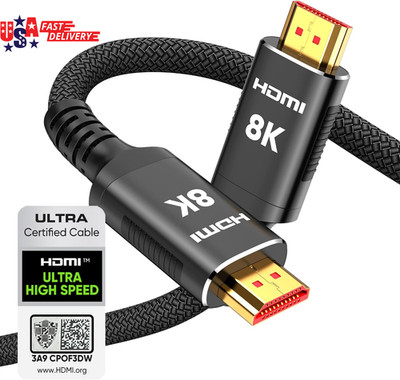 8K Certified HDMI 2.1 Cable 10 Ft, Non-Slip Nylon Braided, 48Gbps Ultra High-Spe
