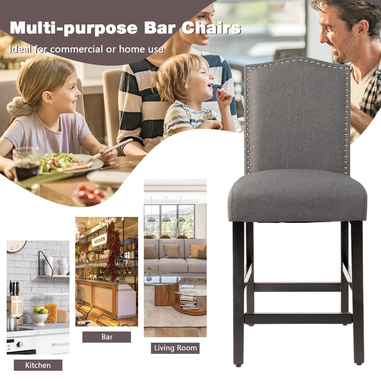 GOFLAME Bar Stools Set of 2, Modern Upholstered Counter Height Barstools with