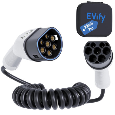Typ 2 Spiralladekabel 22Kw 7M 32A Für Elektroauto & Hybrid Inkl. Kabeltasche   S
