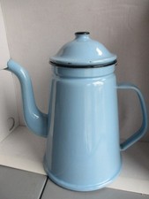 Emaille sch&ouml;ne alte Kaffeekanne hellblau 22 cm klasse Zustand B