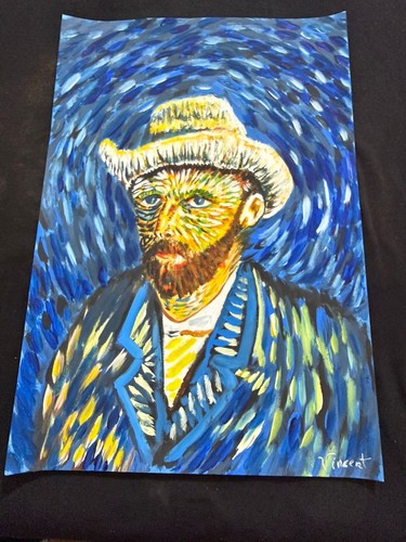 VINCENT VAN GOGH drawing and painting on old paper signed stamped vintage