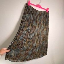 Vtg Y2K Earthy Pleated Maxi Paisley Fairy Skirt Chiffon Lined Stretch Size 12