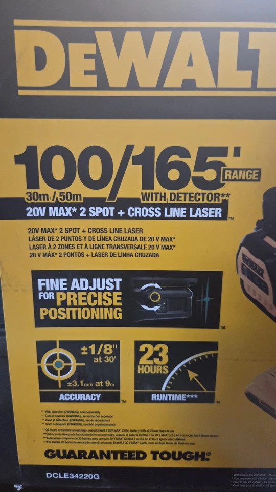 KIT LÁSER DEWALT DCLE34220G 20V MAX 2 PUNTOS + LÍNEA CRUZADA LÍNEA VERDE GAMA 100/165 Foto 2 de 4
