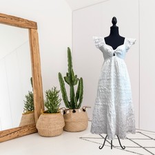 Universal Thread Women's M Flutter Sleeve Twist Front Smocked Midi Dress White