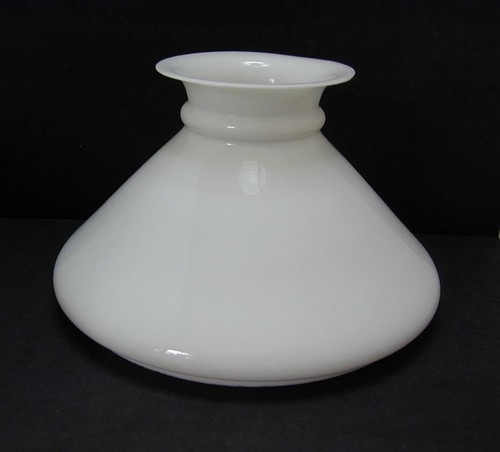 1870’s White Bristol Slant Glass Rolled Top Shade Student Lamp 7” Fitter Antique