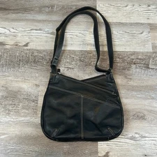 ILI New York Black Leather Crossbody Bag Leopard Lining Adjustable Strap