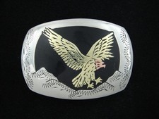 RI13121 VINTAGE 1975 BALD EAGLE ENGRAVED SOUTHWESTERN DESIGN ART BELT BUCKLE