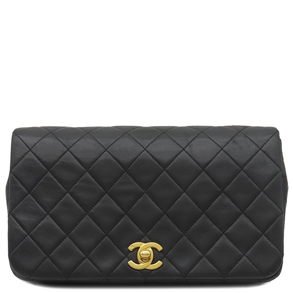 CHANEL Black Lambskin Matelassé Flap Bag with Chain Strap