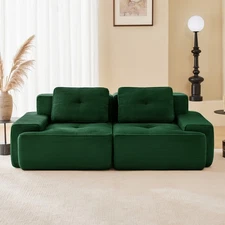 82" L-Shaped Corduroy 2-Seater Sectional Sofa w/Deep Seat, Green
