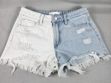 Vervet Two-Tone High Rise Denim Shorts Women's Distressed Frayed Hem S Y2K