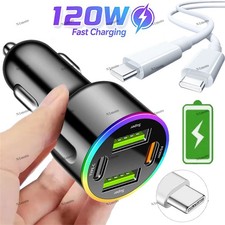 120W Fast Car Charger 4Port Adapter  Cable For Samsung S25 S24 S23 S22 Series