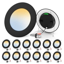 12Pack 5/6 Inch 12W 5CCT LED Ceiling Downlights Dimmable 1100lm Black Slim Lamps