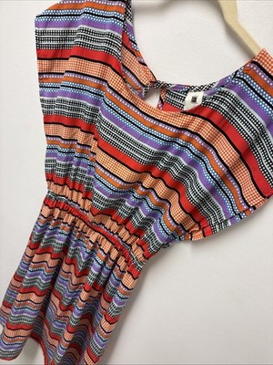 Needle & Thread Women Fit Flare Dress Summer Sz Medium Striped Cut Out Casual