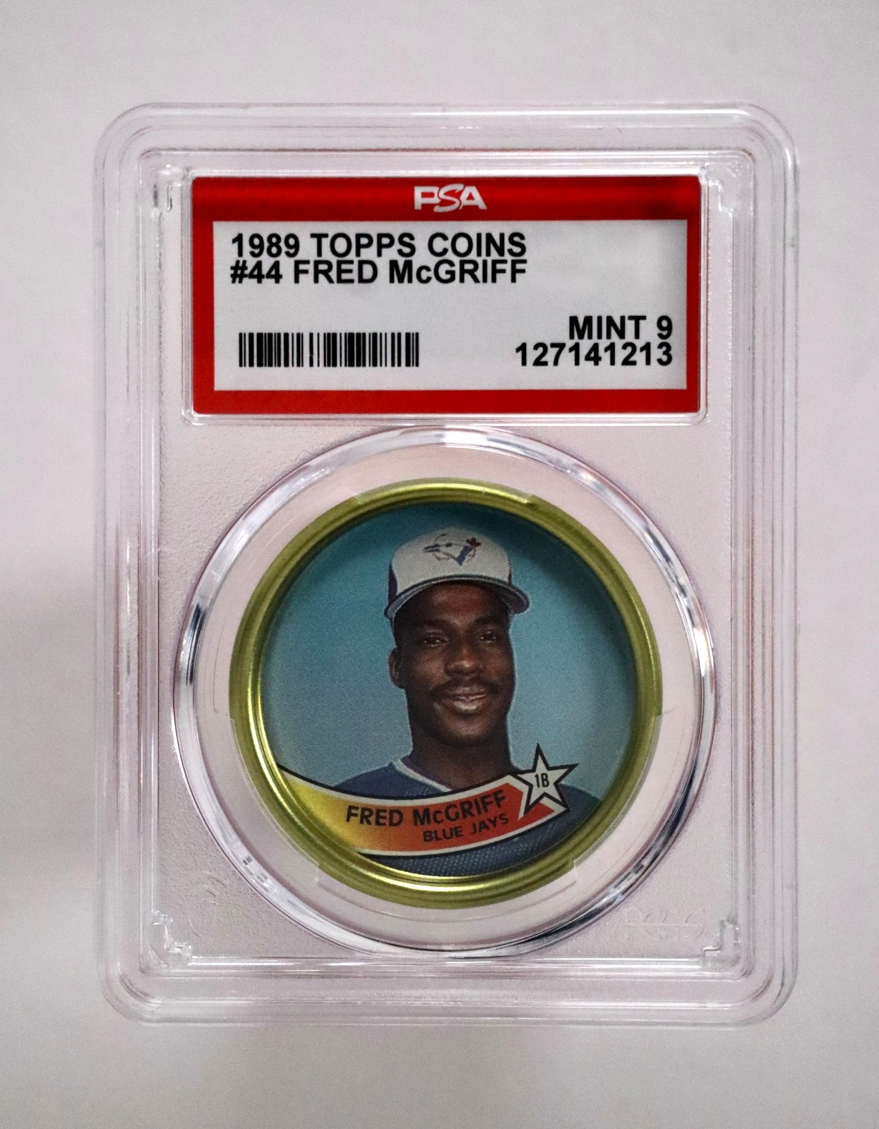 1989 Topps Coins Fred McGriff #44 PSA 9 Mint Blue Jays HOF DW3