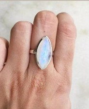 Rainbow Moonstone Statement Ring Marquise Gemstone, Boho Style 925 Sterling