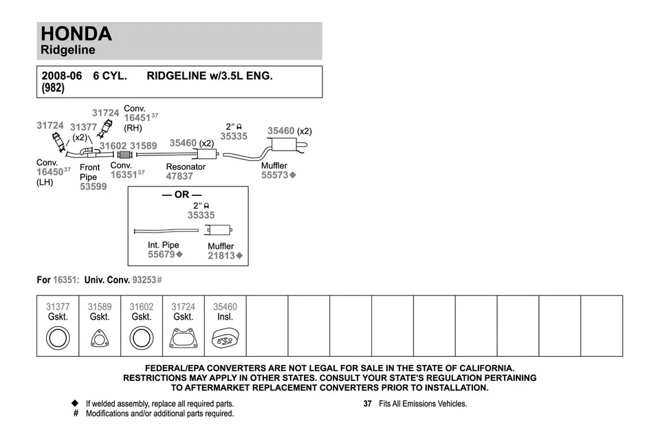 For Honda Ridgeline 06-14 Exhaust Muffler and Pipe Assembly Quiet-Flow Stainless Foto 4 de 4