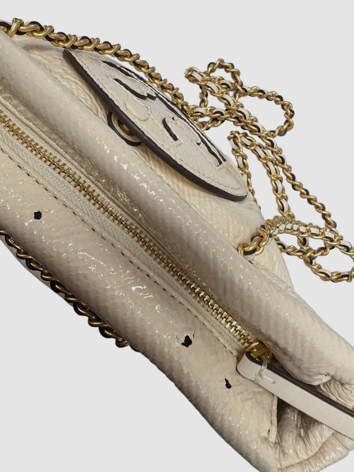 Tory Burch Tracolla Donna Avorio Piccola Ella Crinkle Patent Catena