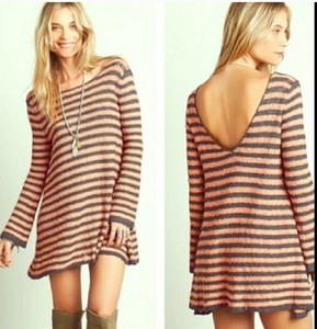 Free People Swing Sweater Dress Orange Gray Stripe Long Sleeve Size Small Ebay