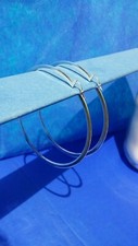 925 Sterling Silver 3" Flat Smooth Hoop Earrings Hook Closure Taxco Mexico
