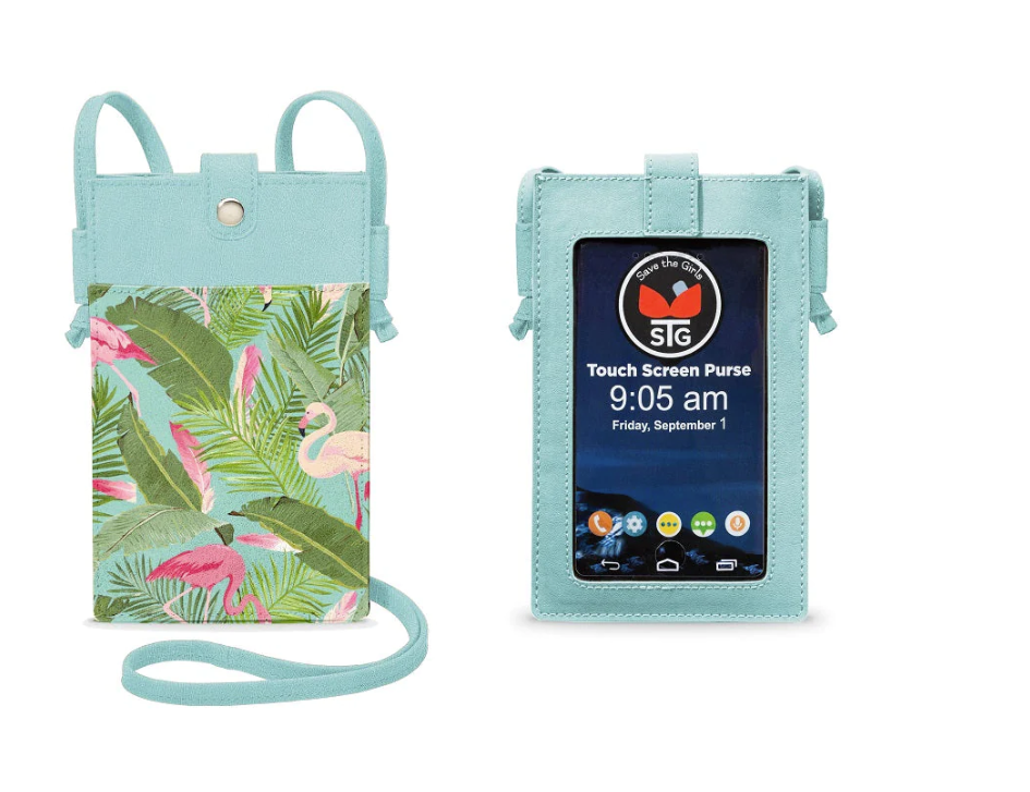 SAVE THE GIRLS FRESH TWIST BLUE FLAMINGO CELLPHONE CROSSBODY TOUCHSCREEN  PURSE