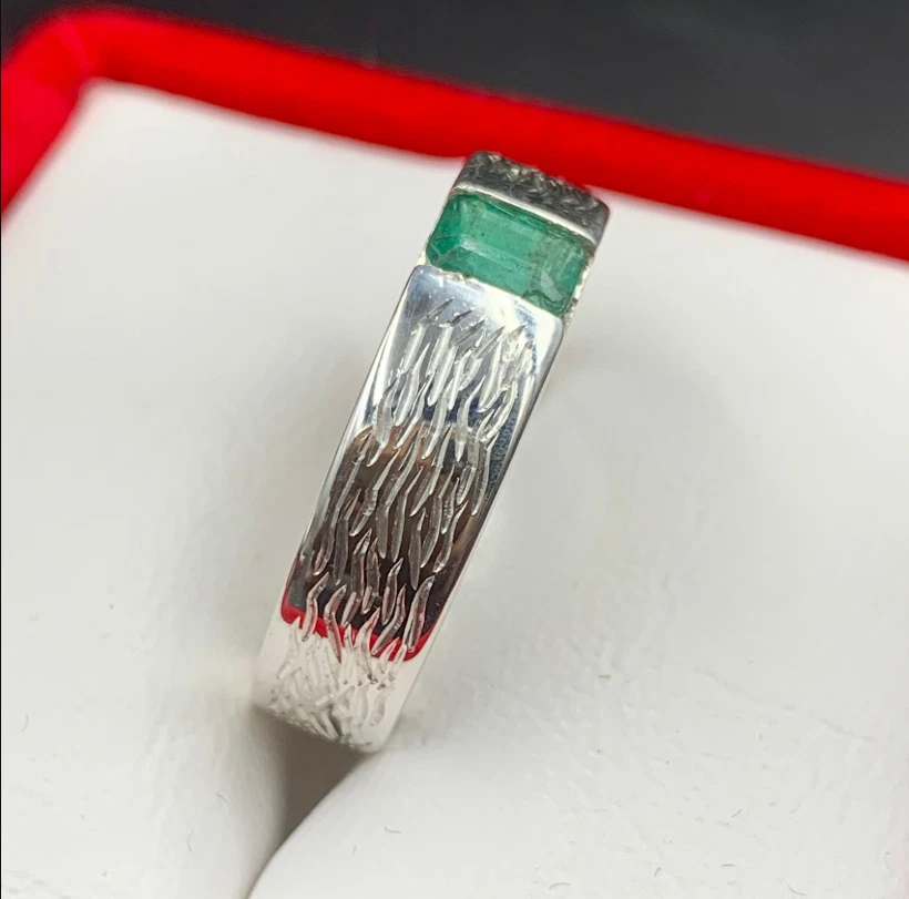 Anillo Esmeralda Verde Natural, Plata de Ley 925 Anillos Esmeralda Real Anillo Zamurdo Foto 4 de 4