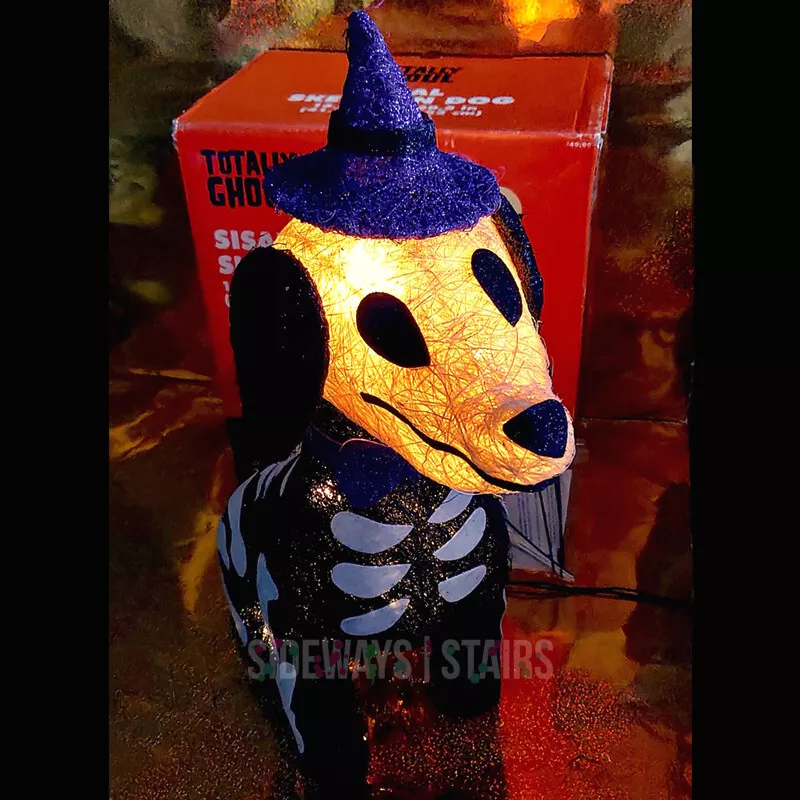 SISAL SKELETON DOG HALLOWEEN DECORATION witch hat pre-lit glitter