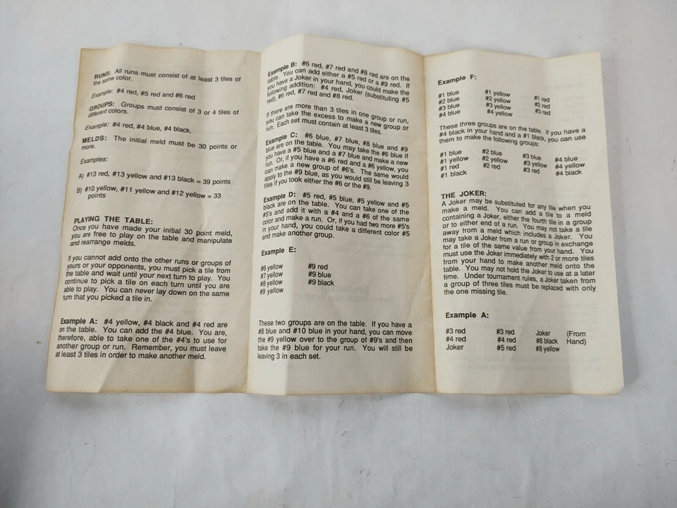 1990 Rummikub Board Game Replacement Instructions - RULES ONLY - Image 2 of 3