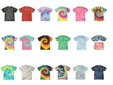 Multi-Color Tie Dye T-Shirts  Kids & Adult 100% Pre-Shrunk Cotton Colortone