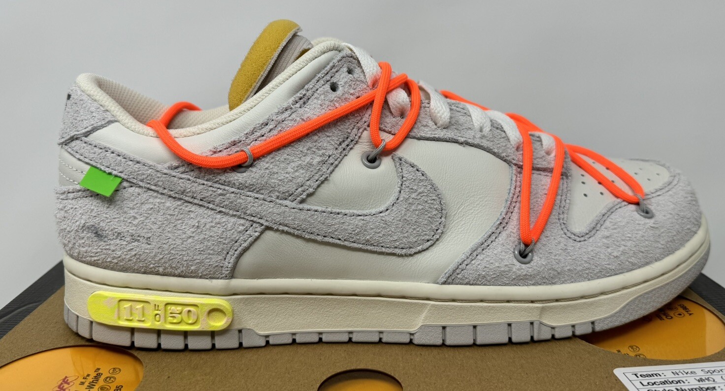 OFF WHITE X NIKE Nike Dunk Low x Off White 11 di 50 Vela Grigio Neutro DJ0950 108 Taglia 11