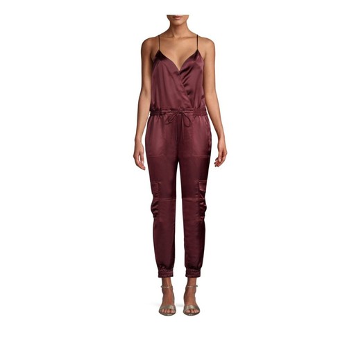 Parker Khloe Satin Cargo Drawstring Jumpsuit in Maroon SIze 8 - Afbeelding 2 van 7
