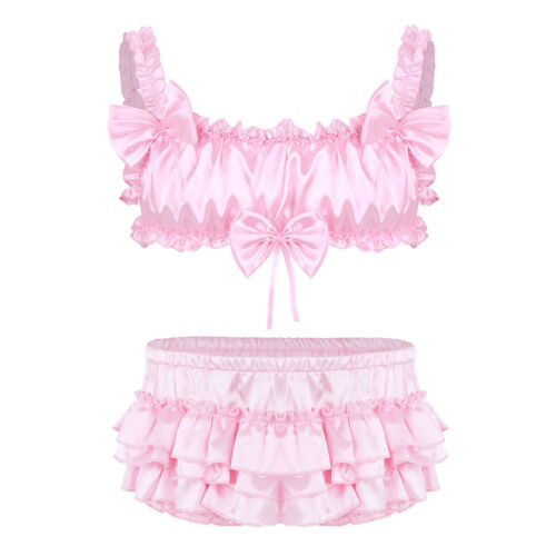 Set Reggiseno Uomo Sissy Frilly Arruffato Senza Ferretto Bralette con Mutandine Set Lingerie - Foto 14 di 48