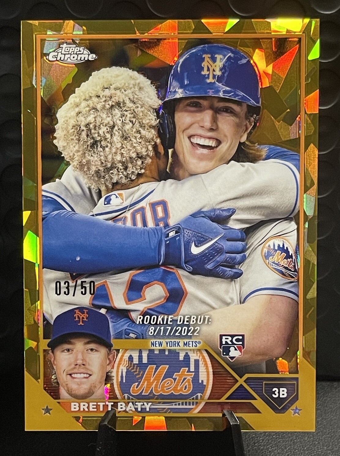 2023 Topps Chrome Update Sapphire Brett Baty Rookie Card Gold 03/50 Mets