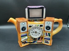 Collectors Teapot Shaped Like Entertainment Center W/ Tv, Clock & Speakers