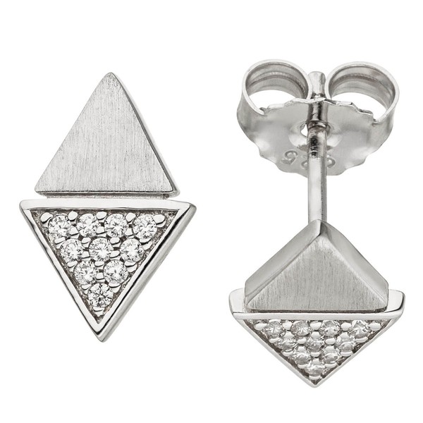 Ohrstecker Ohrringe Dreiecke Mit WeißEn Zirkonia, 925 Silber Rhodiniert Teilmatt-image