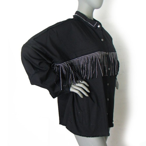 Women With Control Size: 2X Shirt or Jacket My Wonder Denim Fringed Black Cotton - Picture 6 of 14